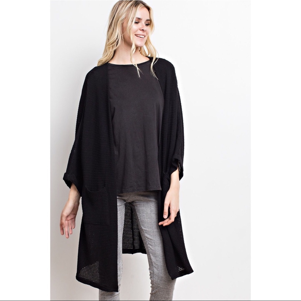 >>LAST<< Emily Waffle Knit Duster - Black - Picture 3 of 5